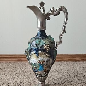 C.C Artistic Ceramic Pitcher with Blue and Silver Details
